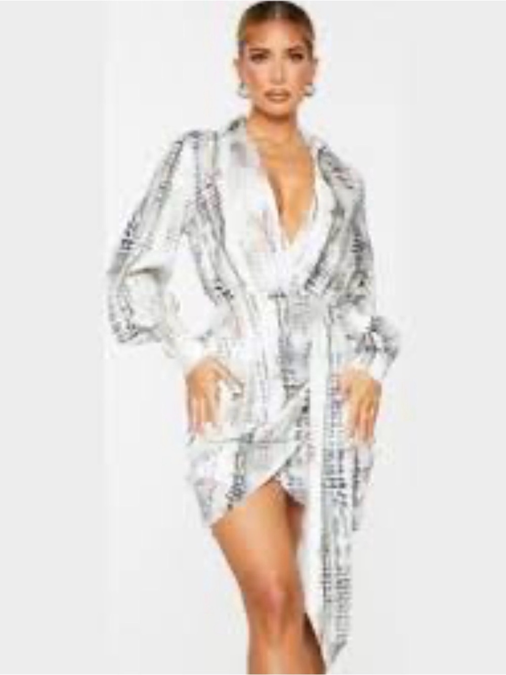 PrettyLittleThing Cream and Brown Patterned Longline Shirt Dress